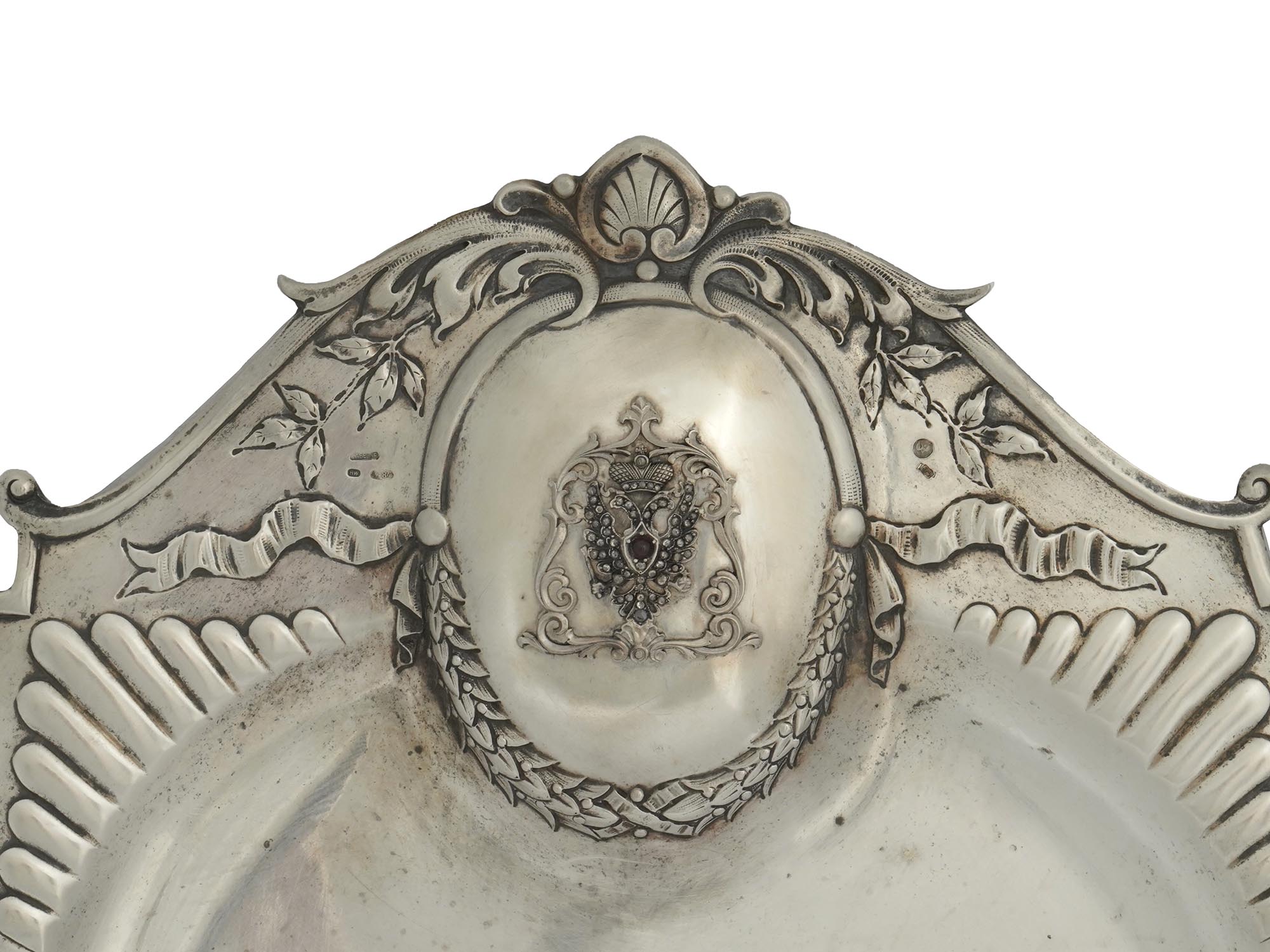 RUSSIAN 84 SILVER IMPERIAL EAGLE TRAY W GEM STONE PIC-2